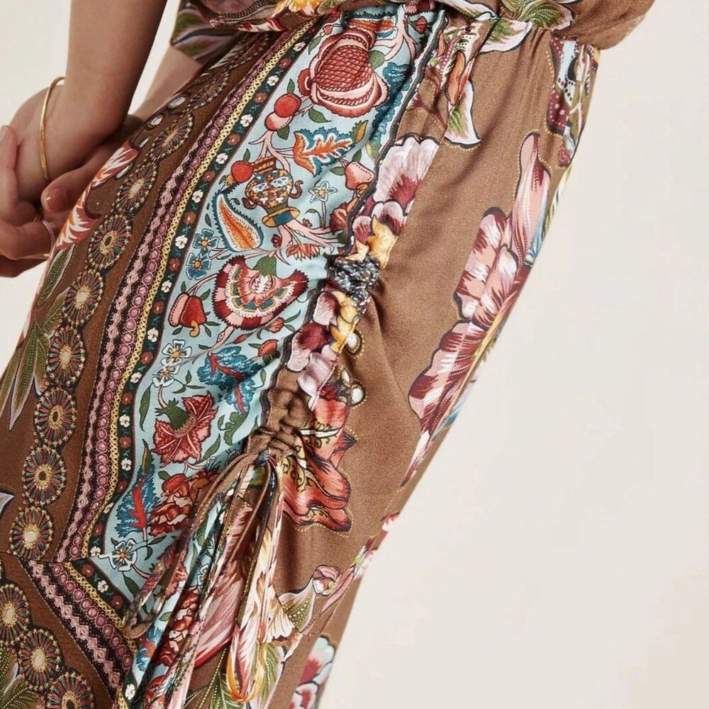 Farm Rio Anthropologie Valentina Floral Maxi Dress M Brown Boho Kimono Sleeve - Picture 13 of 14